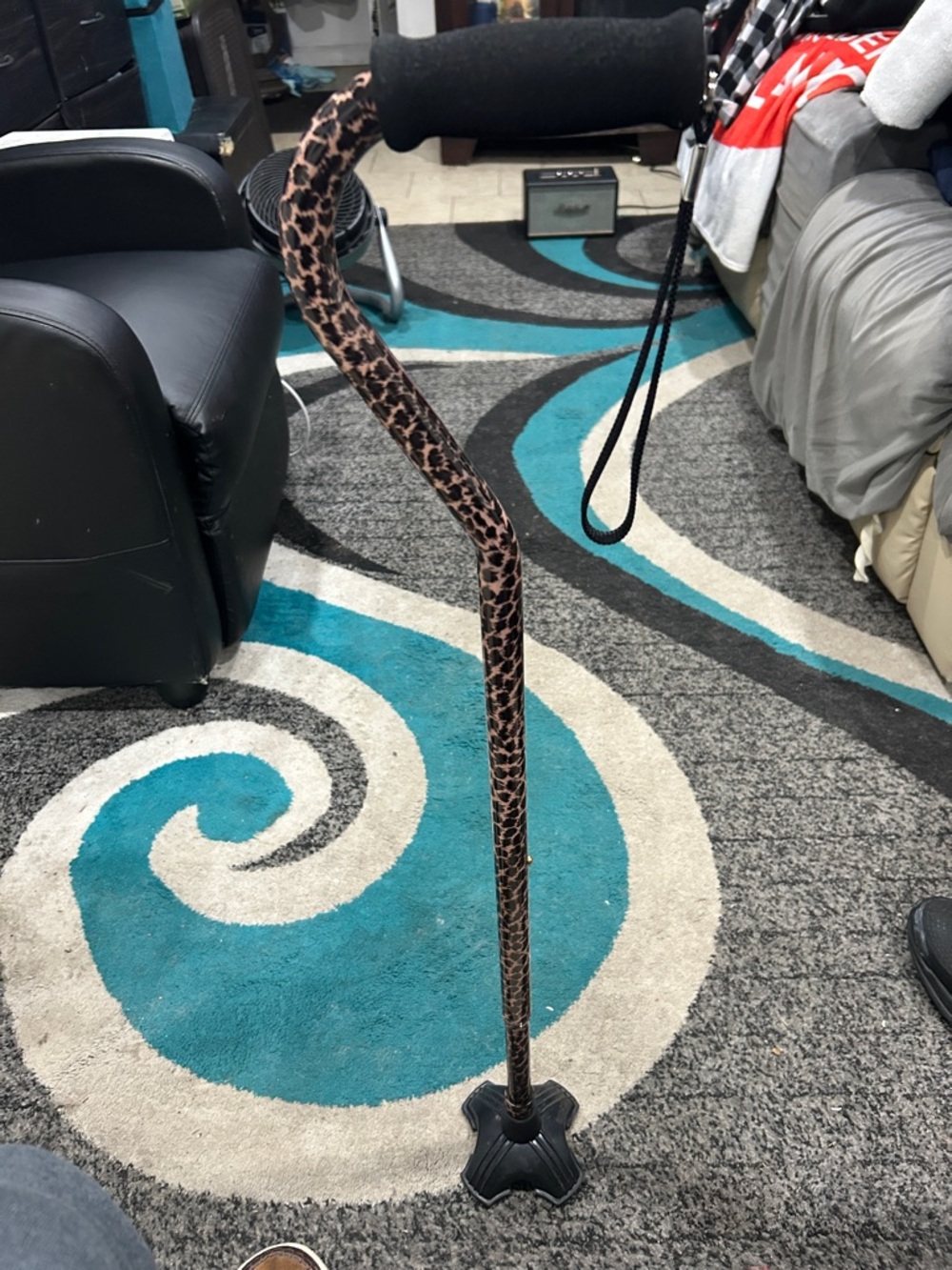 Leopard Print Quad Cane with Foam Handle